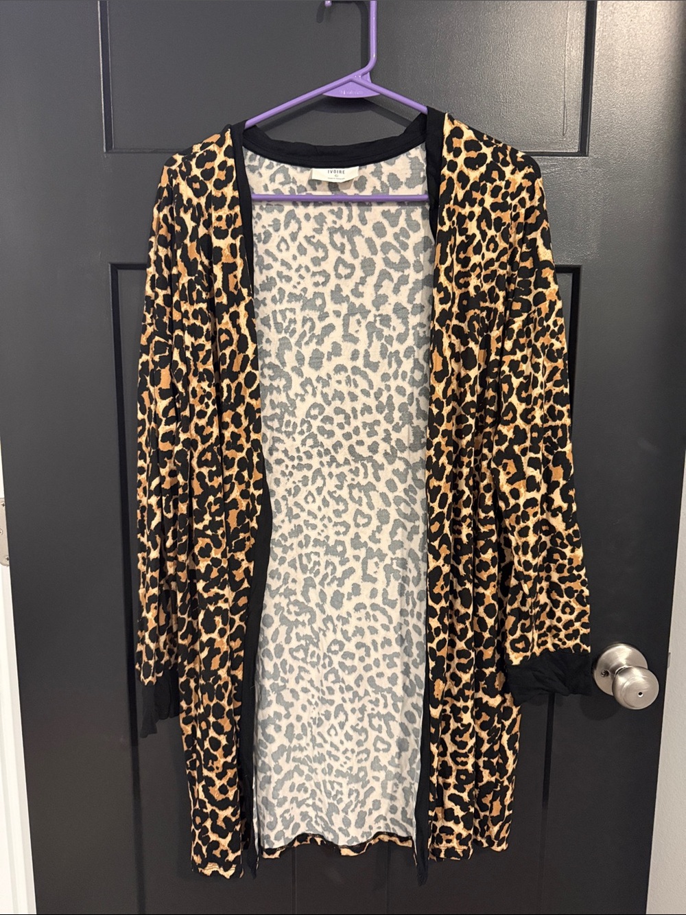 CeCe Leopard Print Open Front Cardigan - Black & Tan